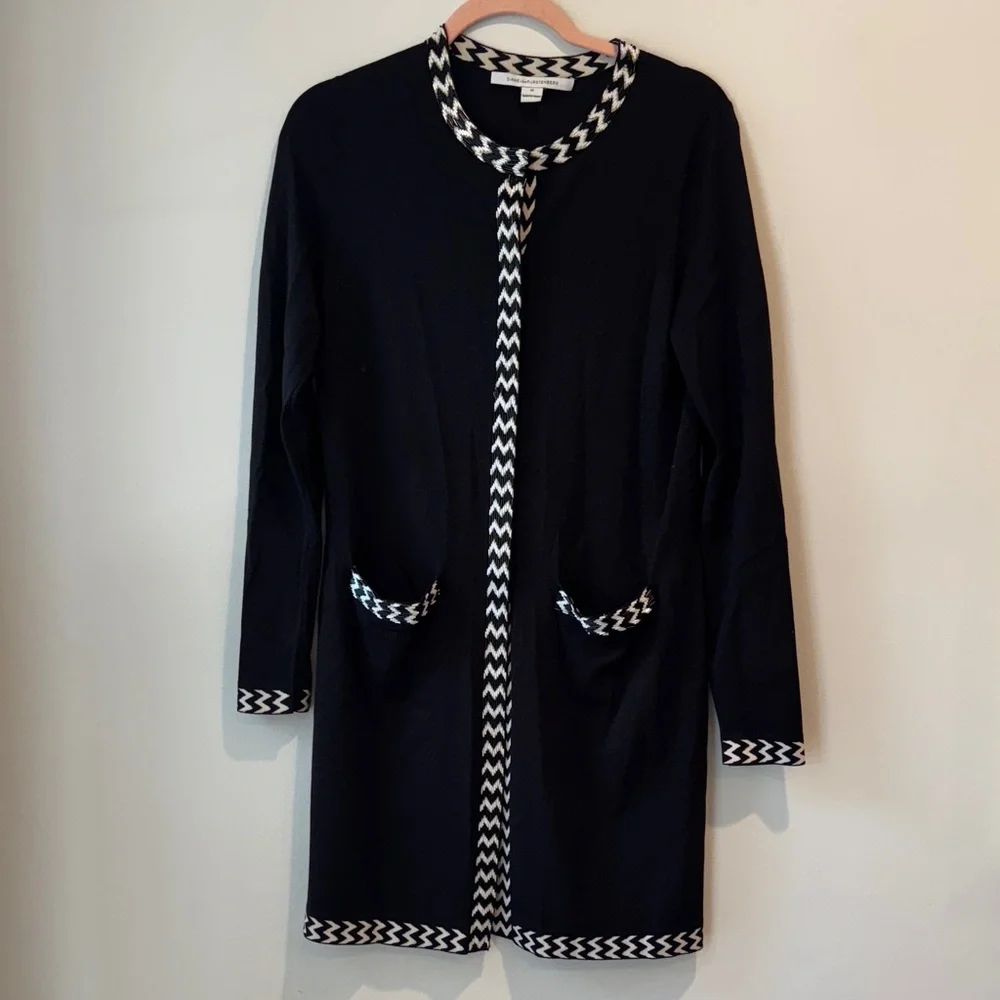 DVF/Diane Von Furstenberg Carmela Black and White Long Cardigan - Picture 2 of 16